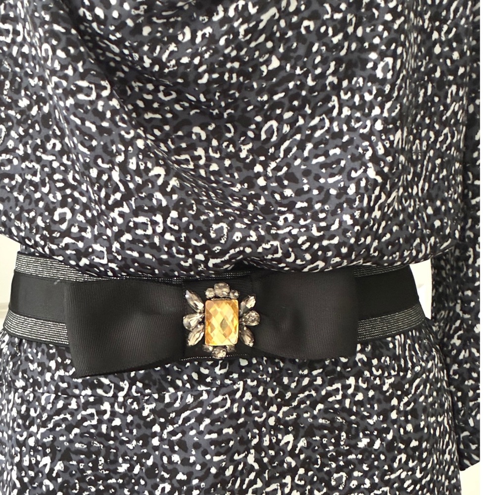 Mob Wife Leopard Print Cowl Neck Sheath Dress 90's Jeweled Belt Black Print S - Picture 5 of 11